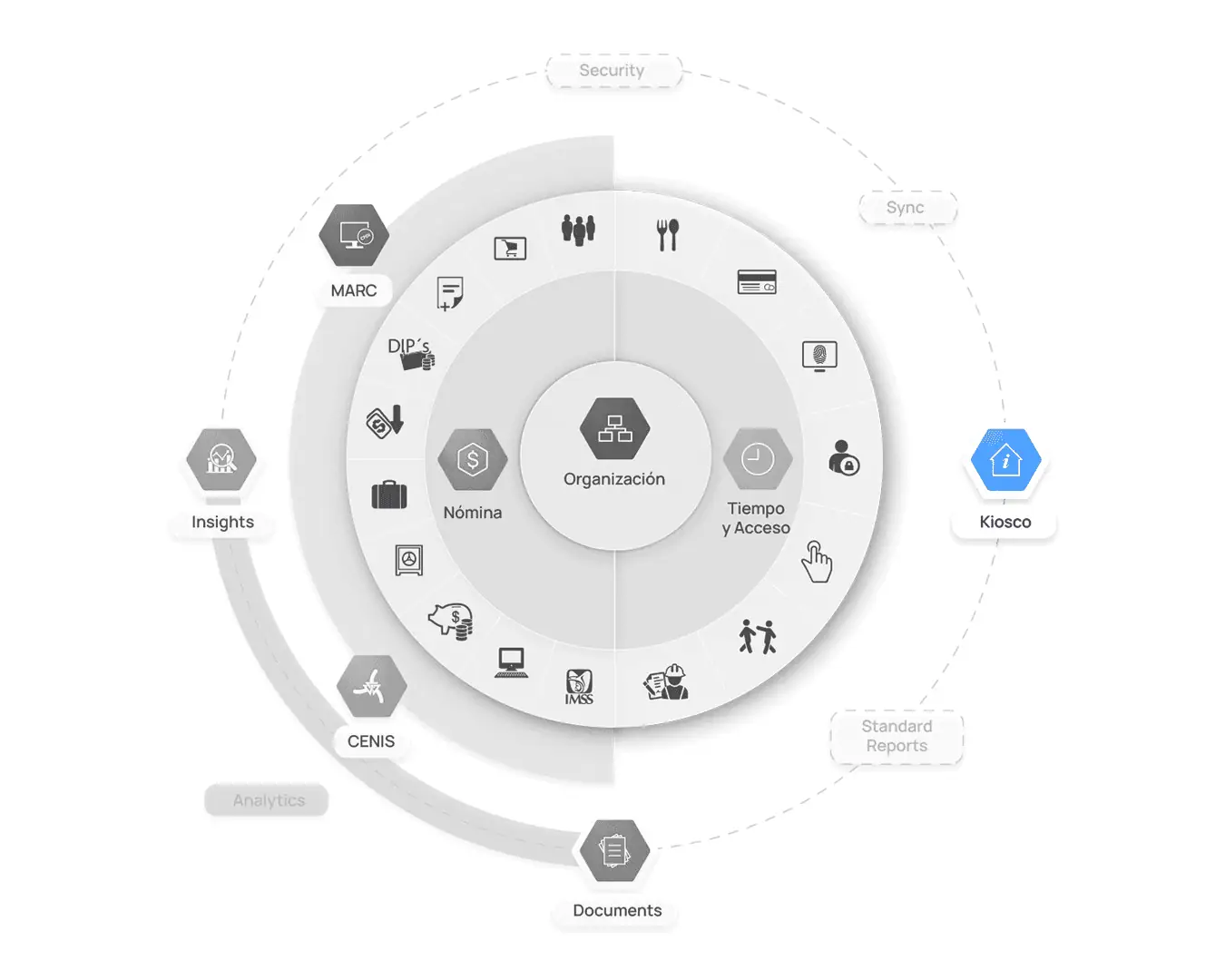 Diagrama de kiosco eslabon con acceso a información y autoservicio para empleados