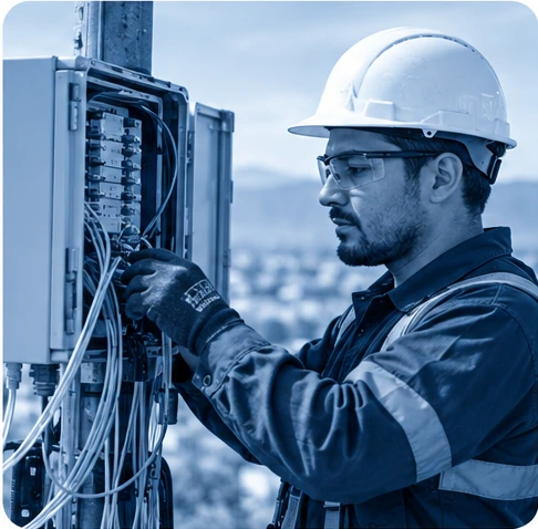 Supervisores revisando avance de instalación de cableado de red en sitio
